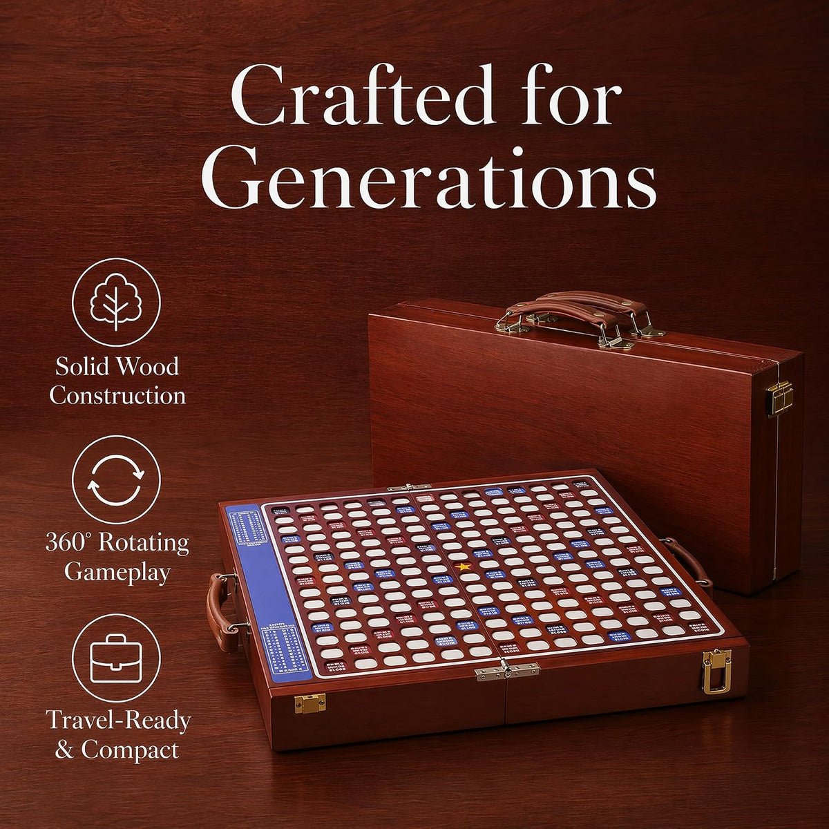 Madera maciza: juego de mesa de crucigramas de lujo con tablero giratorio