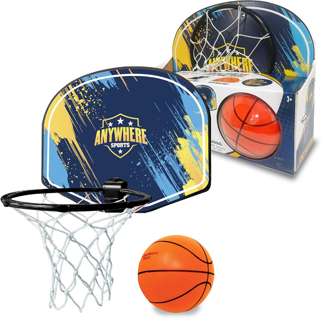Juego de baloncesto silencioso y aro – Sobre la puerta, juego silencioso para niños, fácil montaje con clip, incluye baloncesto de espuma de 6 pulgadas