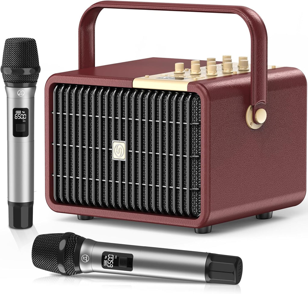SUPNIU - Máquina de karaoke de 320 W de potencia máxima con graves profundos ricos para adultos, sistema de altavoces PA portátil Bluetooth para cantar con ajuste de graves/agudos con 2 micrófonos inalámbricos UHF para fiestas en casa, boda, al aire libre
