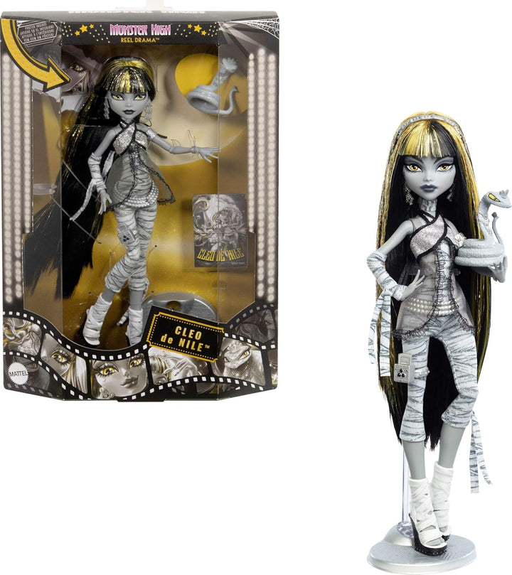 Monster High Muñeca Reel Drama, Cleo de Nile en Blanco y Negro Repr...
