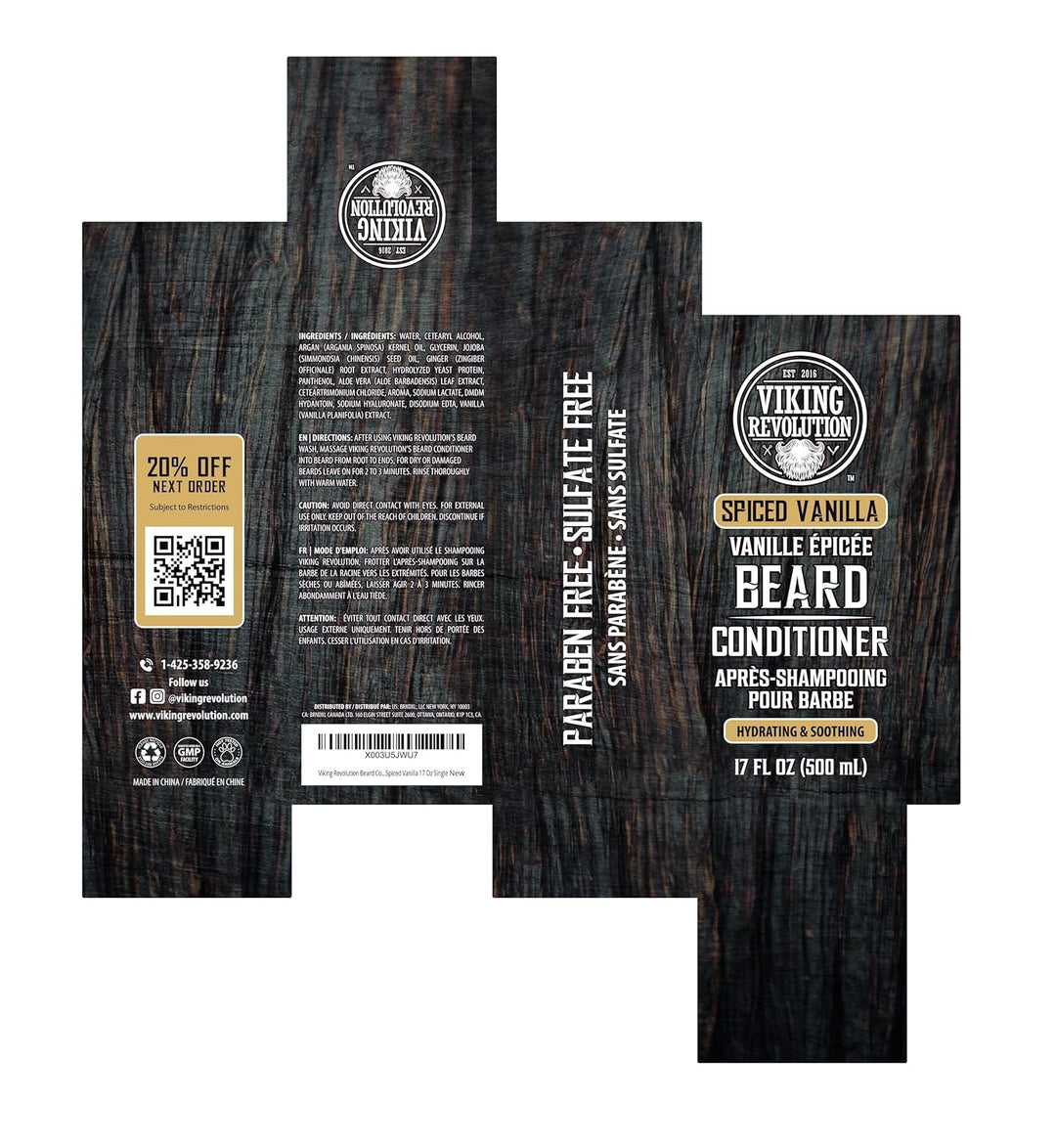 Viking Revolution Acondicionador de barba de vainilla especiada par...
