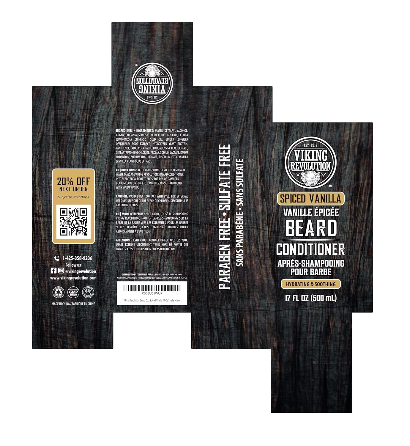 Viking Revolution Acondicionador de barba de vainilla especiada par...