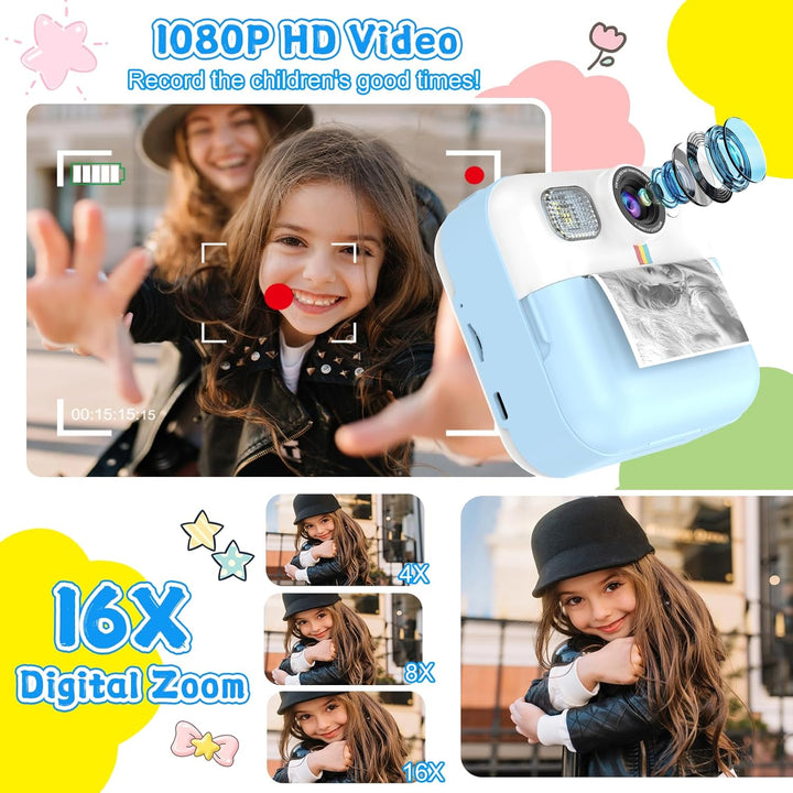 Dafotil Cámara infantil para niños, impresión instantánea 1080P, re...