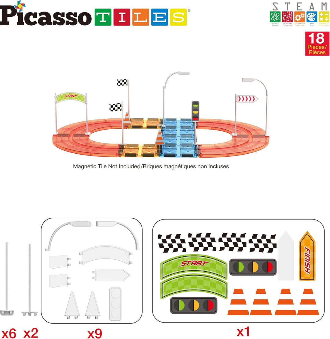 PicassoTiles Kit de Pista de Carrera Compatible con Ladrillos Magné...