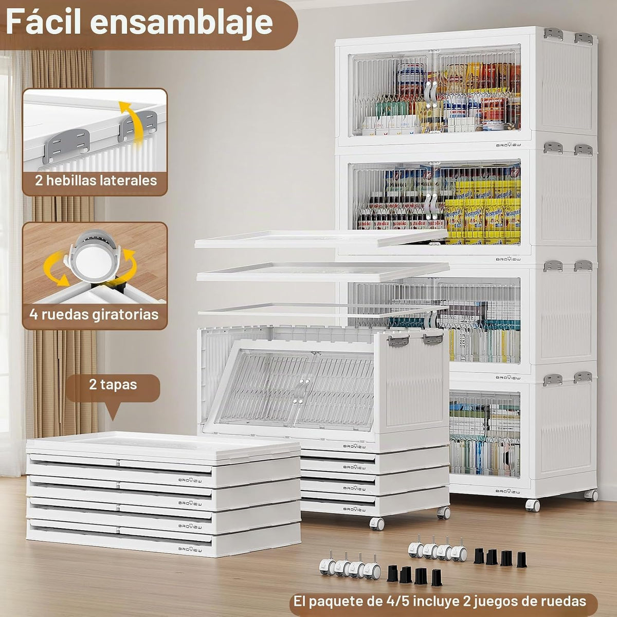 BROVIEW Contenedores de almacenamiento apilables de 600 cuartos con tapa