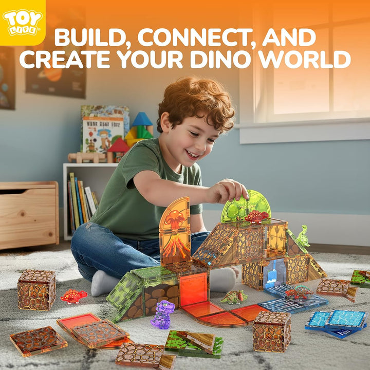 TOY Life Juego de 79 piezas de fichas magnéticas de dinosaurios, bl...
