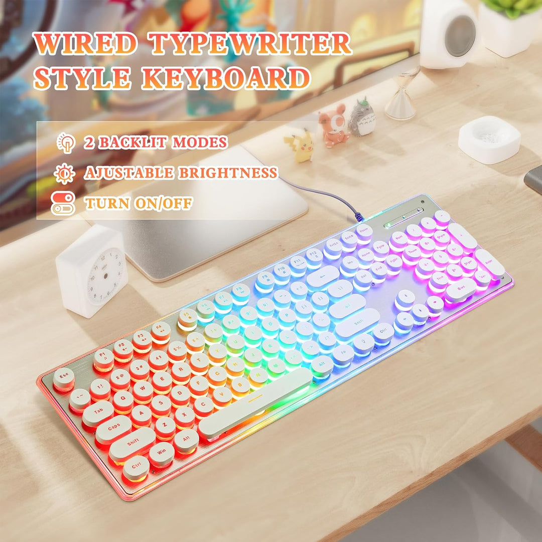 ANSWK Teclado estilo máquina de escribir con panel de metal, retroi...