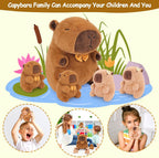 Achwishap 5 piezas de peluche Capybara de 16 pulgadas, mamá y 4 bebés, Familia Capybara Marrón-1+4