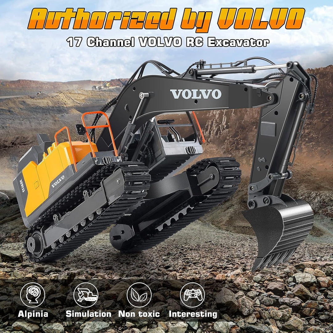 DOUBLE E Volvo Excavadora RC de 17 canales 3 en 1, juguetes de cons...
