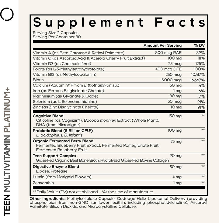 Codeage Suplemento multivitamínico + platino para adolescentes, vit...