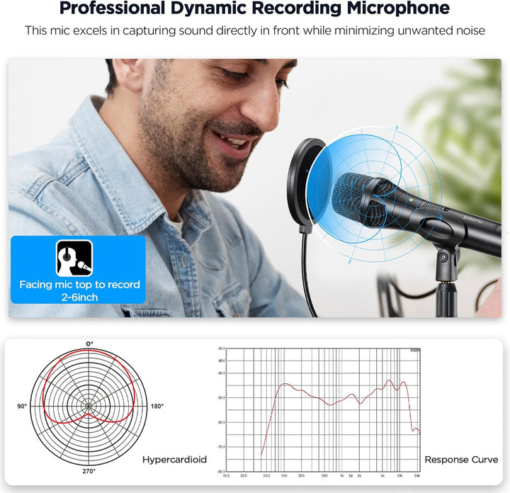 Xlr Micrófono dinámico USB para grabación de canto, micrófono de gr...