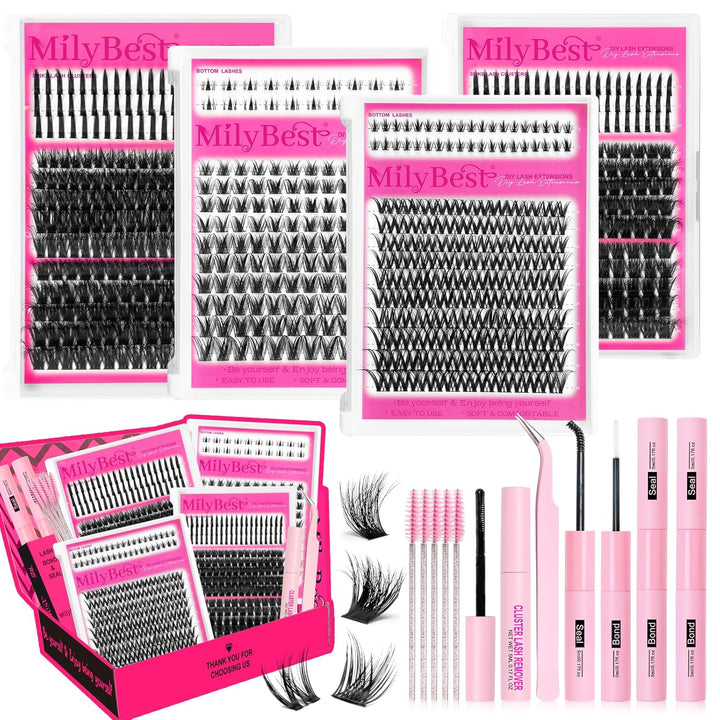 MilyBest Kit de racimos de pestañas con espigas\/pestañas inferiore...