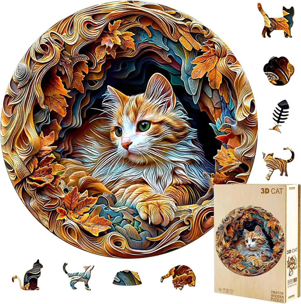 Rompecabezas de madera para adultos, rompecabezas de madera de gato 3D de 200 piezas, rompecabezas desafiantes de madera con forma de animal único, regalos para adultos, 11.4 x 11.3 pulgadas