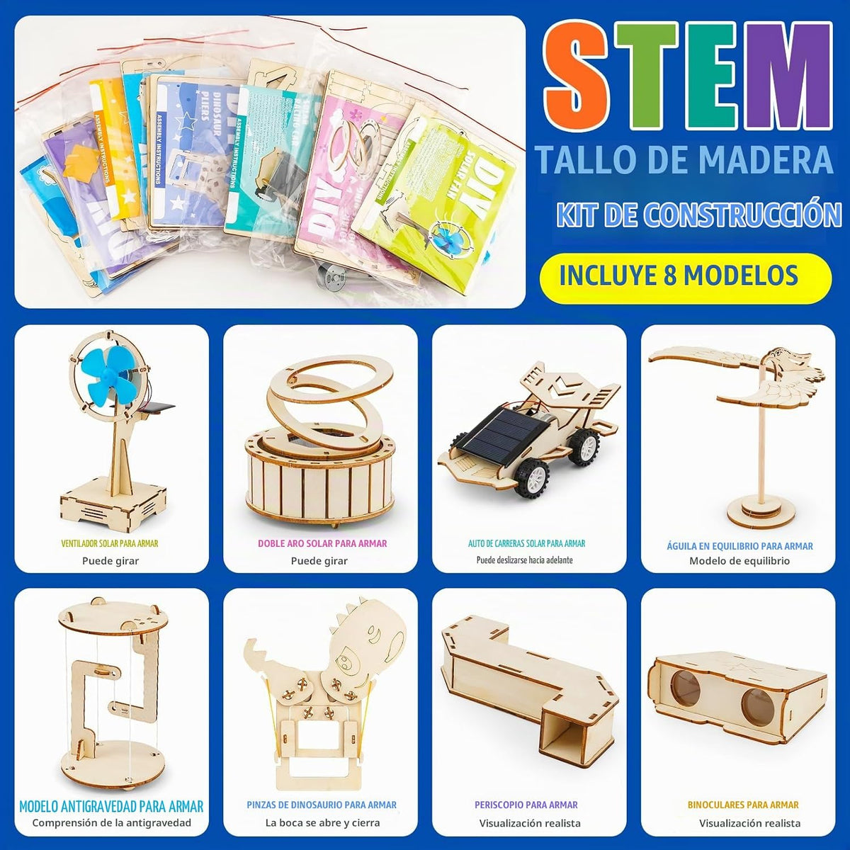 LUCKY GUESS Kit de ciencia STEM 8 en 1 para niños, experimentos solares y