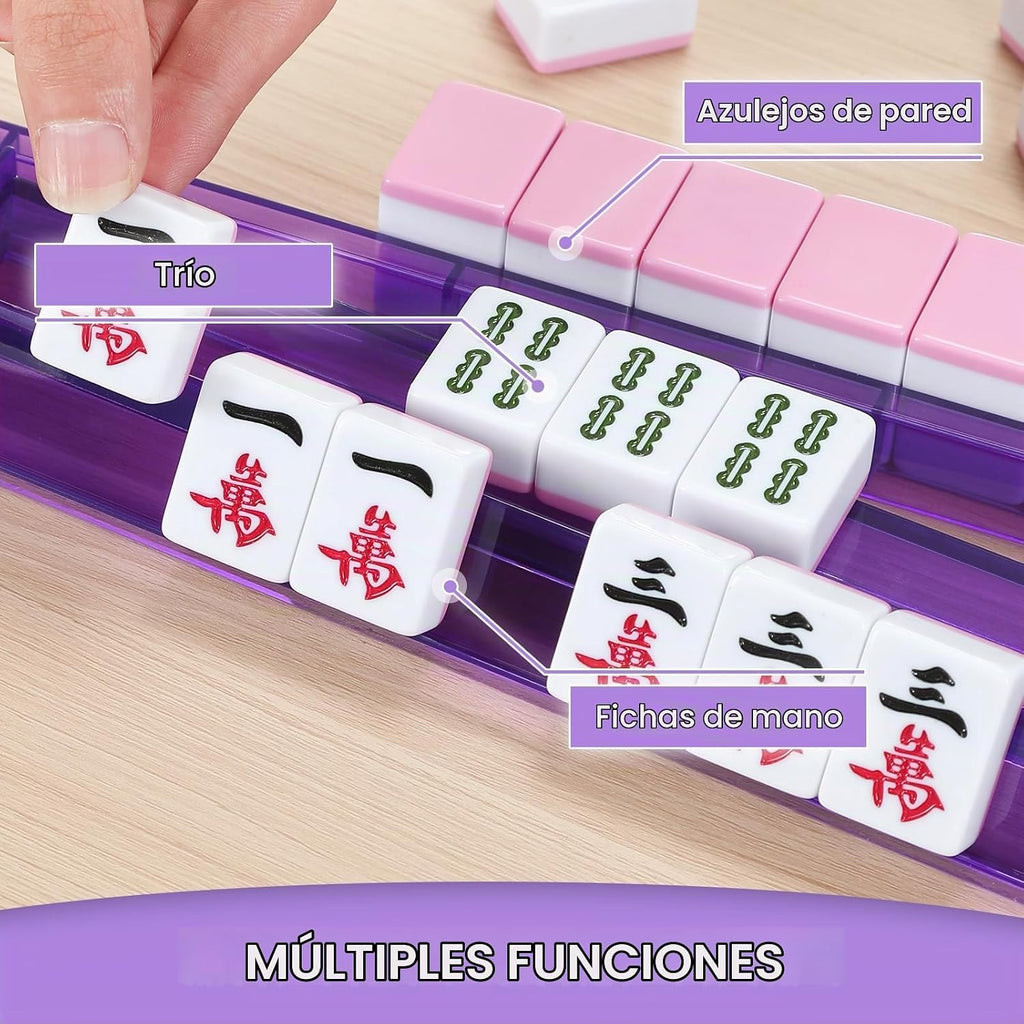 Soportes Premium Transparentes para Mahjong con Empujadores, Paquete de 4 Soportes Antideslizantes de Acrílico
