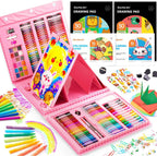 Shuttle Art Juego de arte para niños de 335 piezas, suministros de arte multimedia, kit de arte de regalo con caballete triple, 2 blocs de dibujo, 2 libros para colorear, pasteles al óleo, crayones y