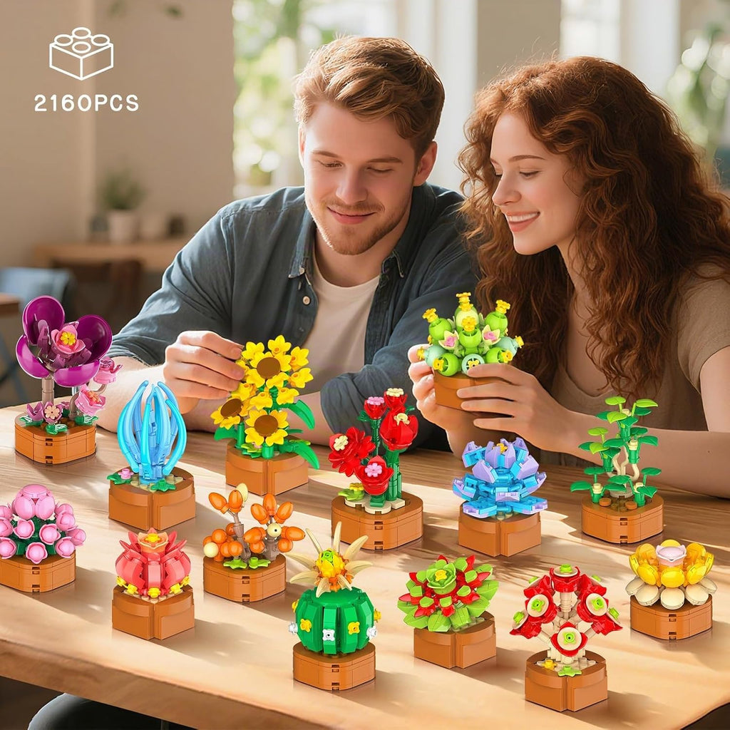 CUBIMANA Paquete de 24 mini construcción botánica de flores para adultos y