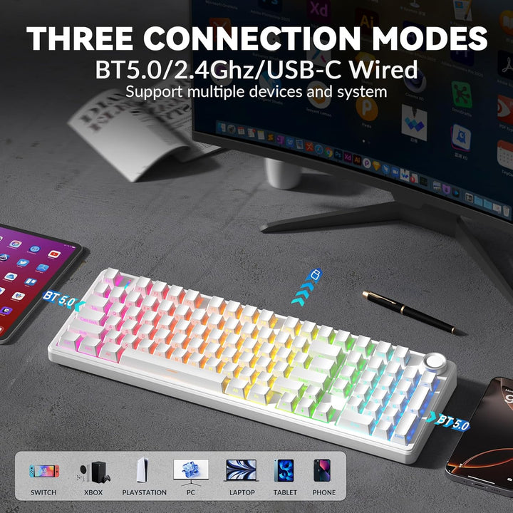 AULA F99 Pro Teclado Mecánico Inalámbrico - Versión Silenciosa, BT5...