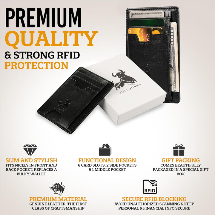 BULL GUARD Cartera delgada de piel con bloqueo RFID para hombre con...