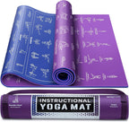 Esterilla de yoga con instrucciones de posturas impresas y correa de transporte, 75 posturas de yoga ilustradas y 75 estiramientos, bonita esterilla de yoga para mujeres y hombres, antideslizante, alfombrilla de yoga extra gruesa de 1/4 pulgadas para