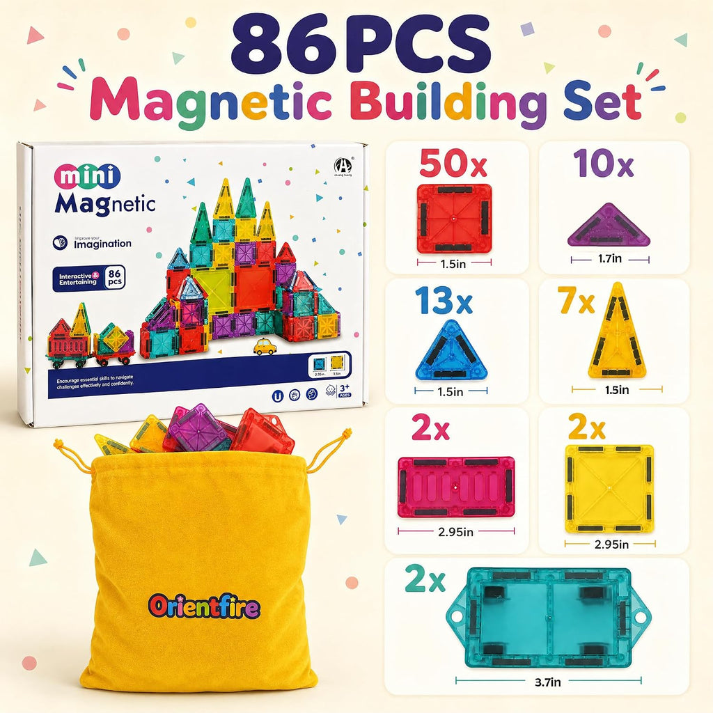 Mini azulejos magnéticos para niños, juego de construcción de 86 piezas con
