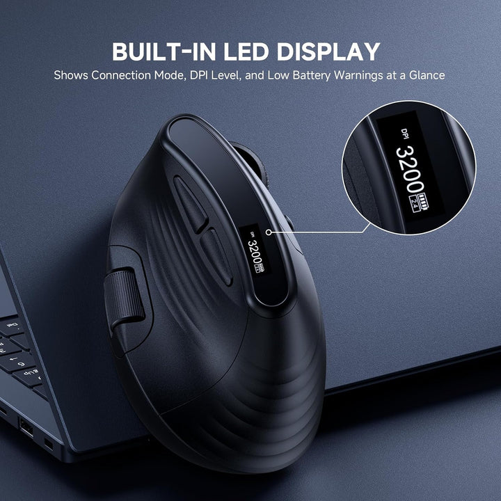 ECHTPower Ratón Vertical Ergonómico, Ratón Inalámbrico Recargable c...