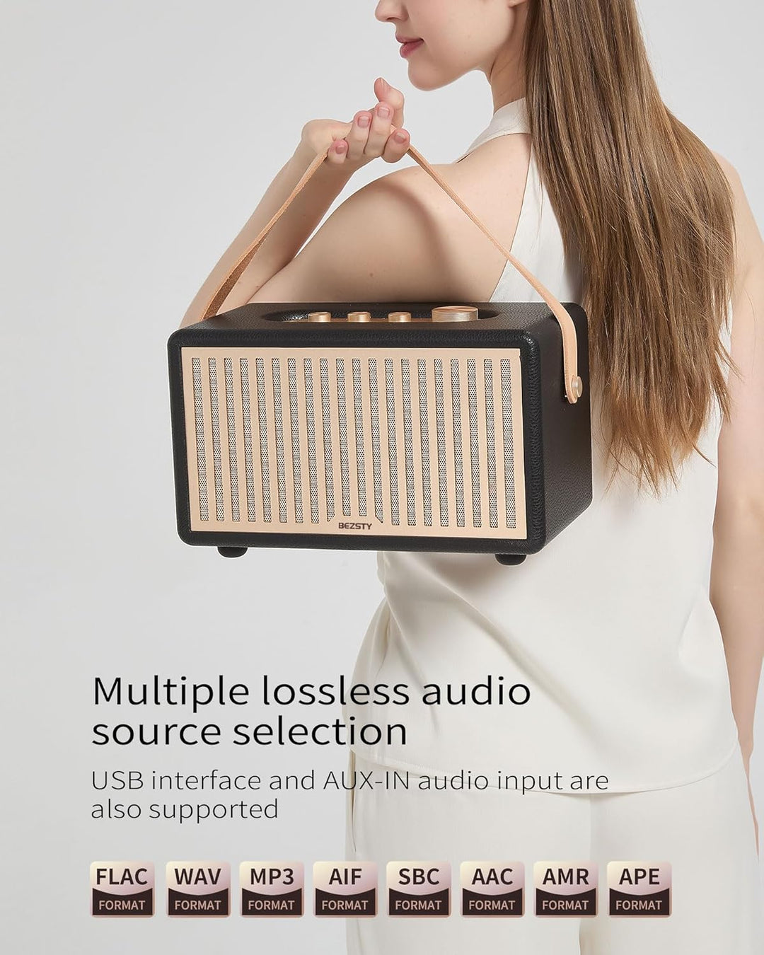 Altavoz retro Bluetooth 6.0 para exteriores, 56 horas de reproducci...