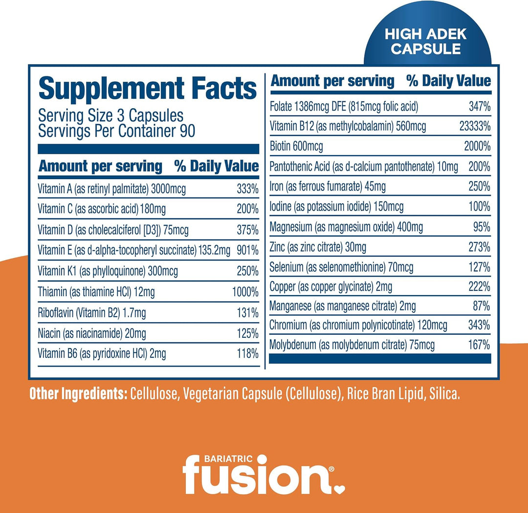 Bariatric Fusion Cápsula multivitamínica alta ADEK con hierro de 45...