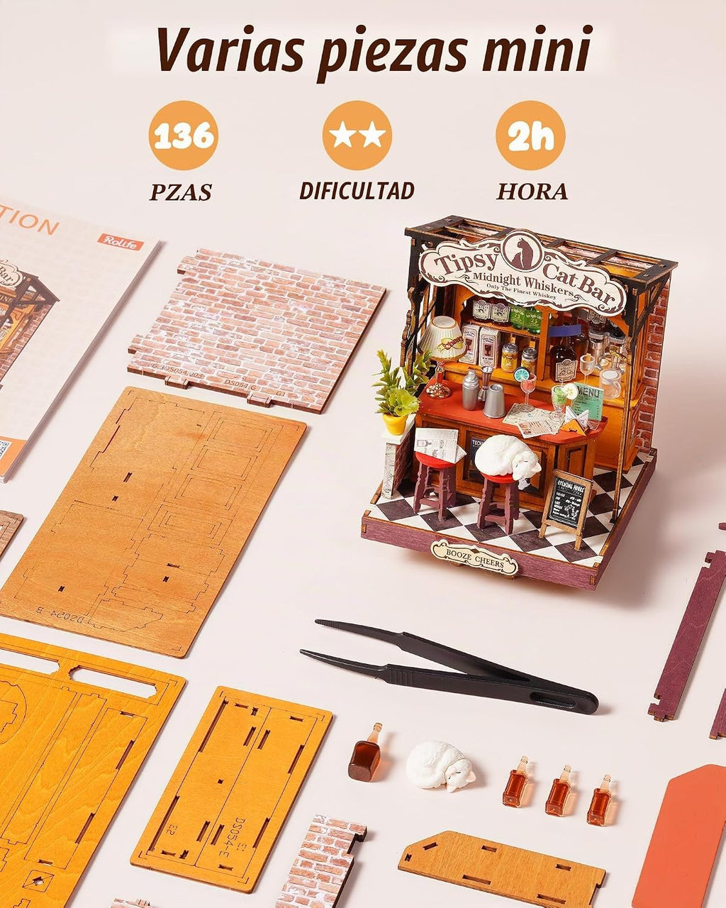 Rolife Tipsy Cat Bar DIY Kit de casa en miniatura para adultos