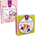 Kit de costura de flores de origami y unicornio para bolsos, juego de artes creativas y manualidades para niños a partir de 6 años, incluye 100 hojas de origami, accesorios decorativos