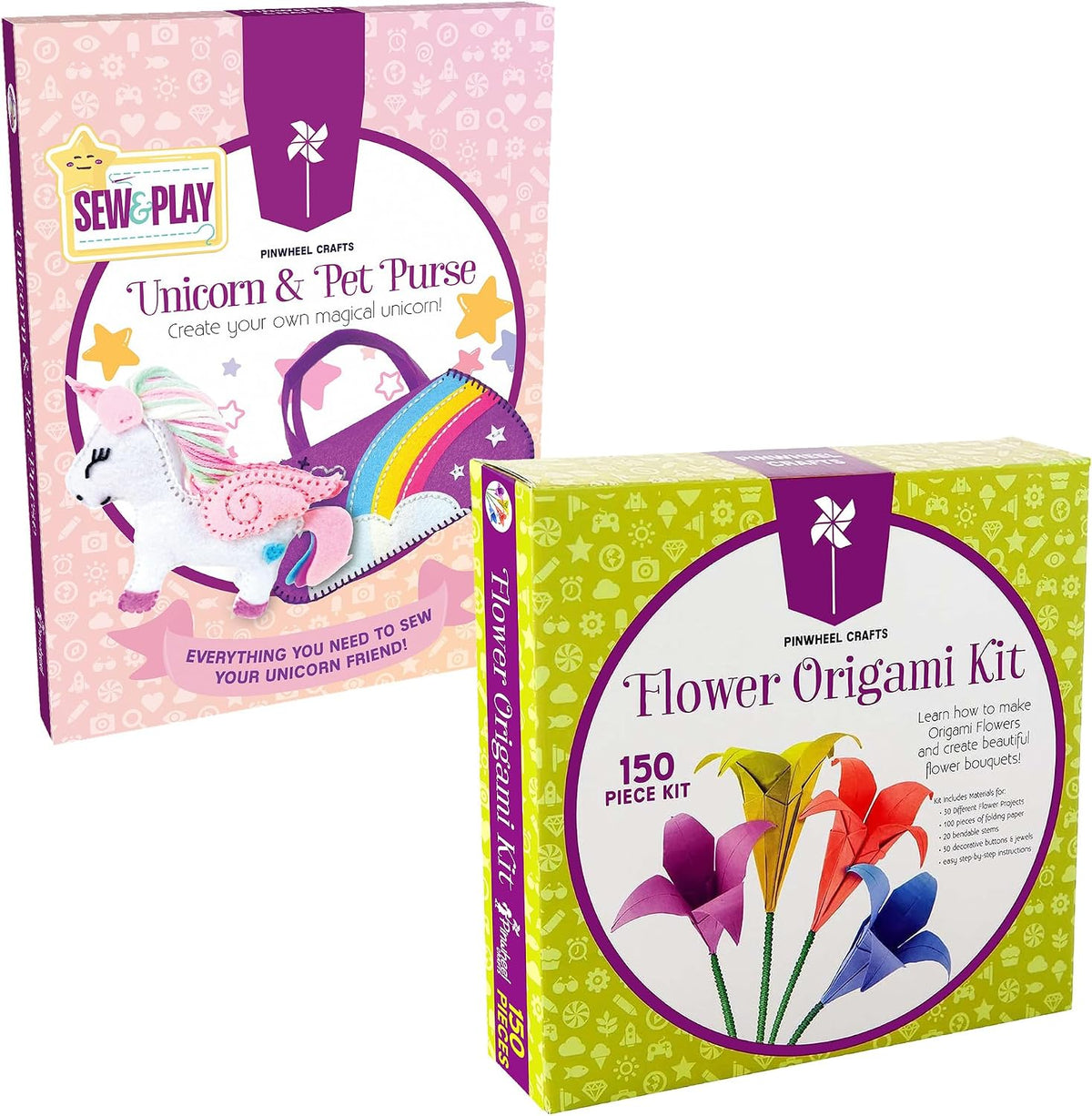 Kit de costura de flores de origami y unicornio para bolsos, juego de artes creativas y manualidades para niños a partir de 6 años, incluye 100 hojas de origami, accesorios decorativos