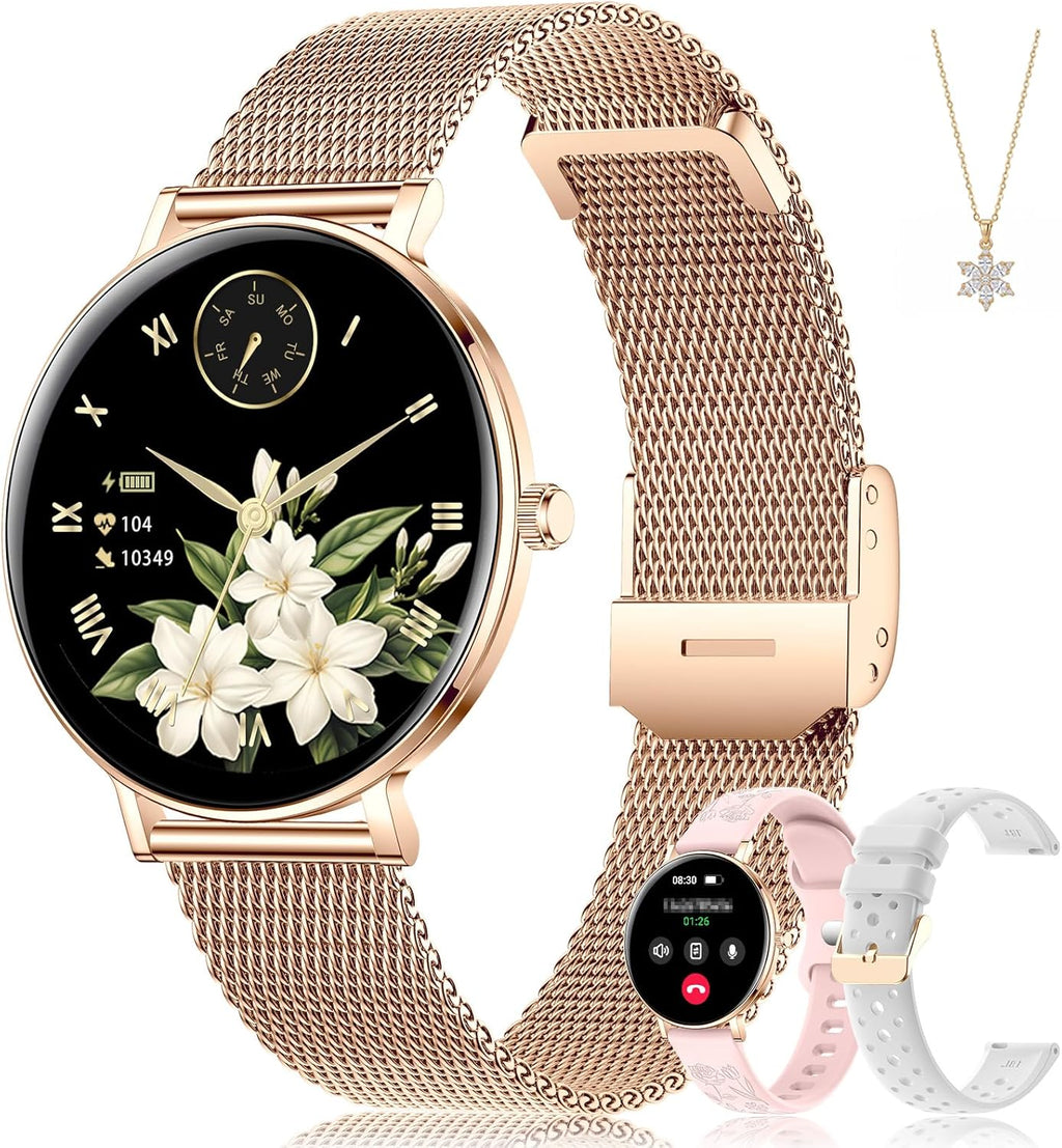 Relojes inteligentes para mujer, monitor HD AMOLED de 1.32 pulgadas para hacer y responder llamadas, monitor de frecuencia cardíaca 24/7/sueño/SpO2 para Android y iPhone, más de 130 modos
