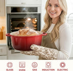 Olla holandesa de 6 cuartos de galón con tapa, horno holandés de hierro fundido esmaltado antiadherente para hornear pan, resistente, utensilios de cocina de cerámica aptos para horno hasta 500 °F para hornear, estofar, guisar, asar, rojo