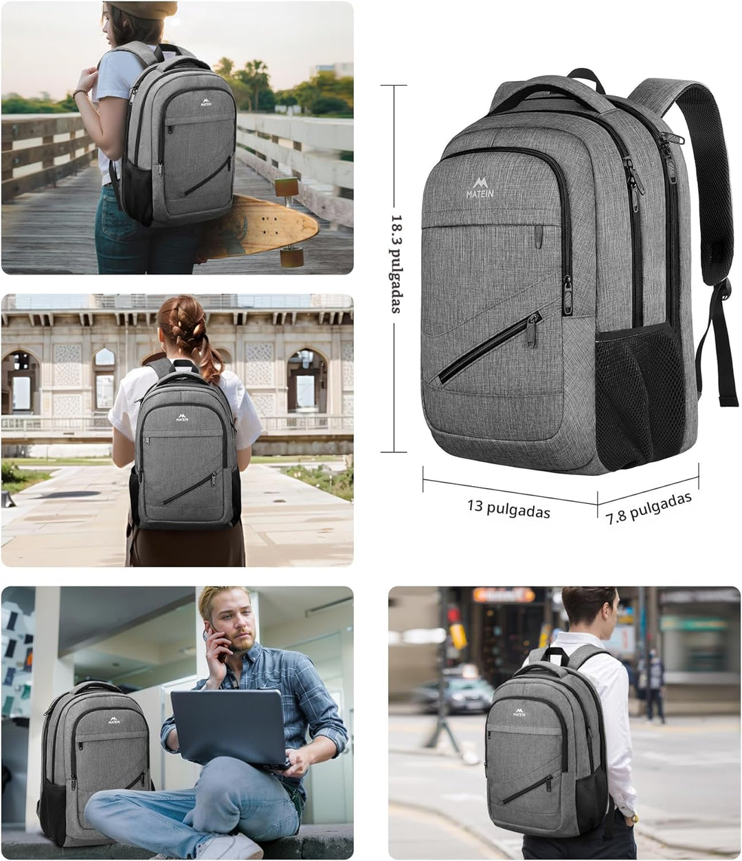MATEIN Mochila de viaje para laptop, mochila de trabajo de 17 pulga...