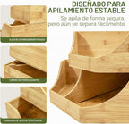 HOMESTEAD Contenedor de almacenamiento esquinero de bambú, apilable de 2 niveles para almacenamiento de papas y cebollas para mostrador de cocina, estante de esquina de madera, organizador de despensa
