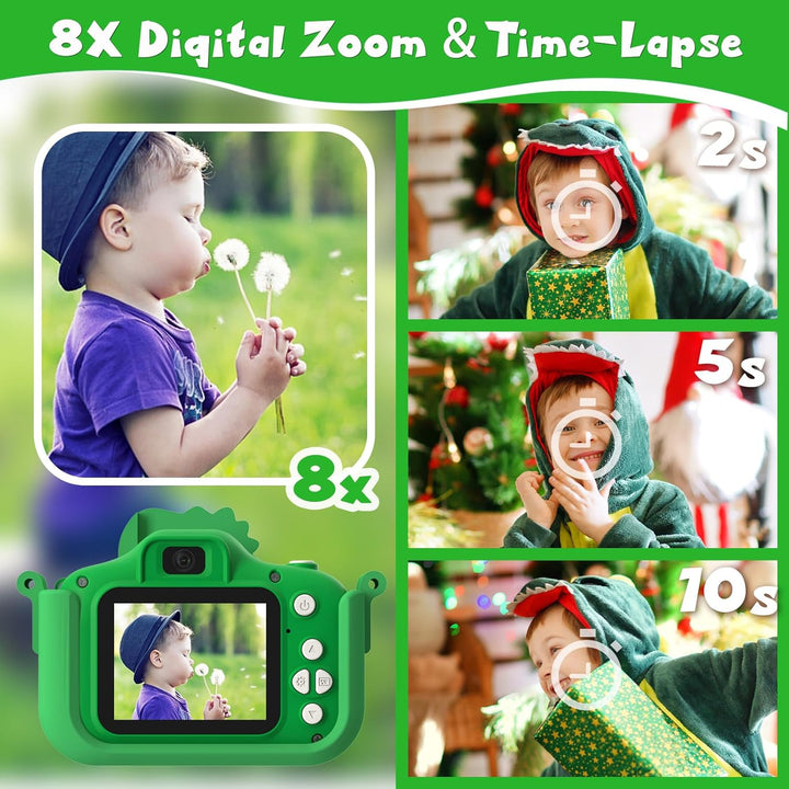 Cámara de dinosaurio para niños, cámara HD selfie para niños pequeñ...