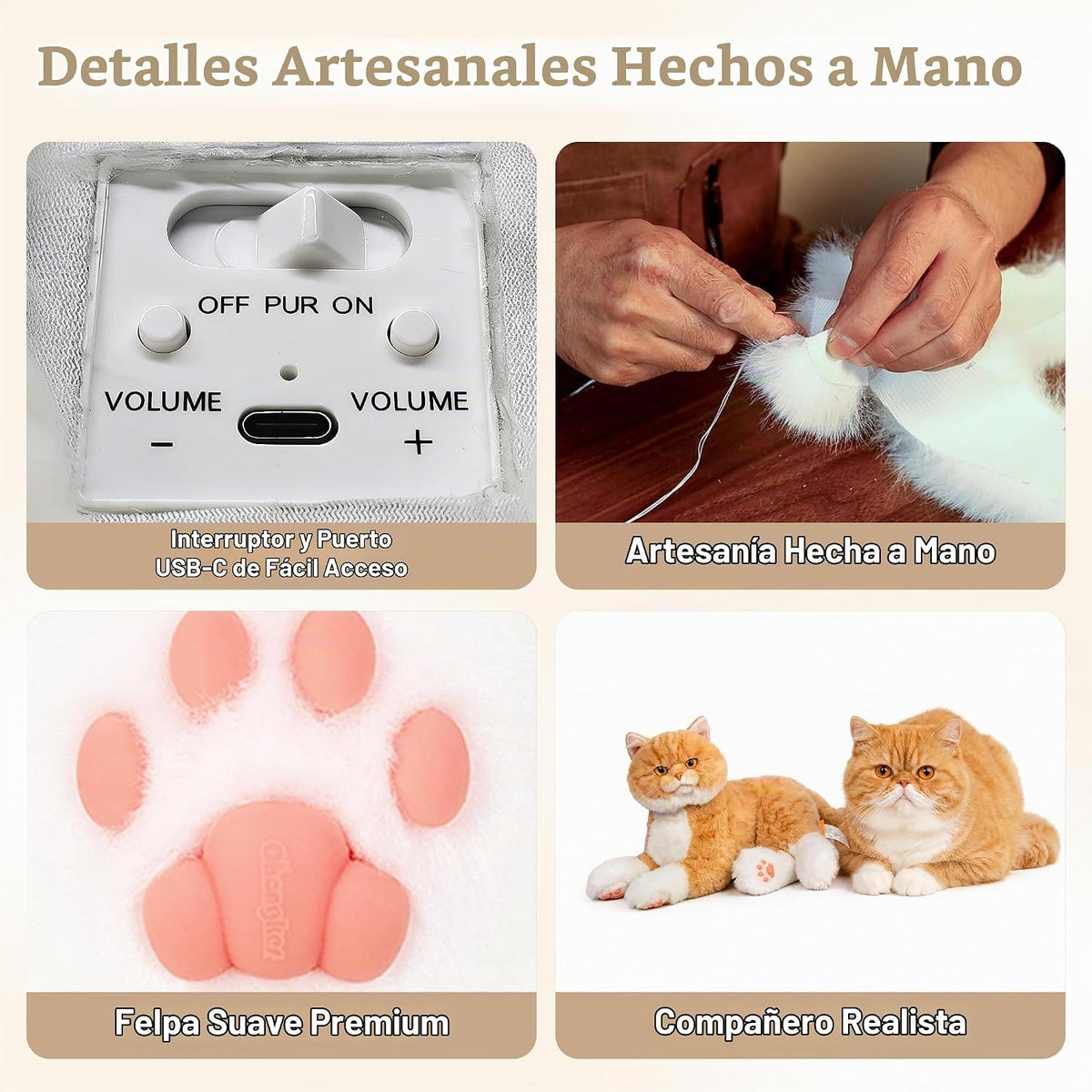 Chongker Animales de peluche de gato robot compañero realista para ancianos