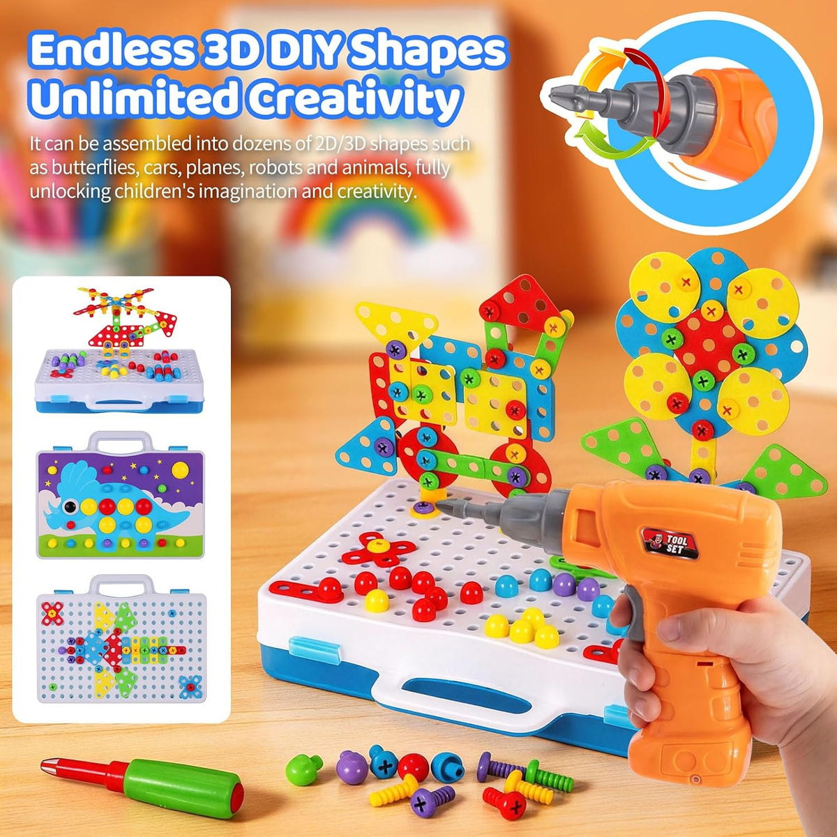 Juguetes de construcción STEM 224PCS Juego de destornilladores y taladro para