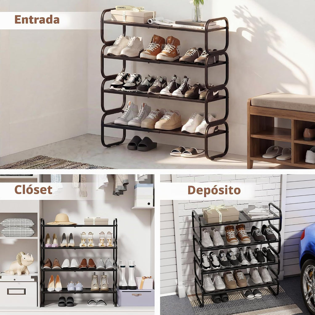 Zapatero de 4 niveles - Organizador de zapatos expandible para