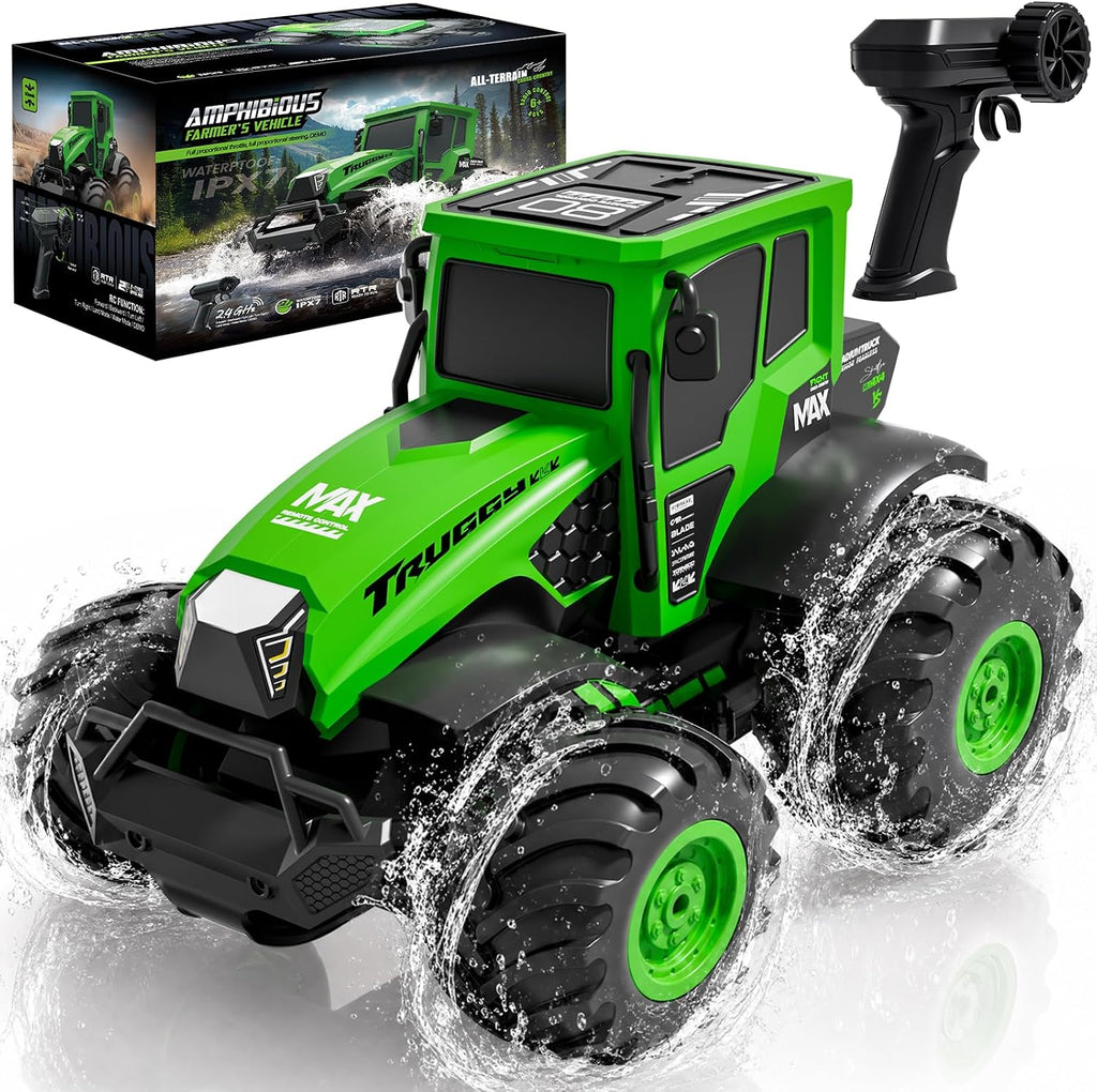 1:14 Amphibious Farm RC Tractor, 2.4GHz 4WD Off-Road Waterproof Stunt Car