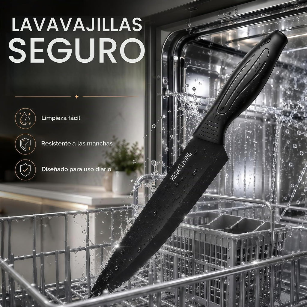 Juego de cuchillos con bloque afilador integrado, apto para lavavajillas