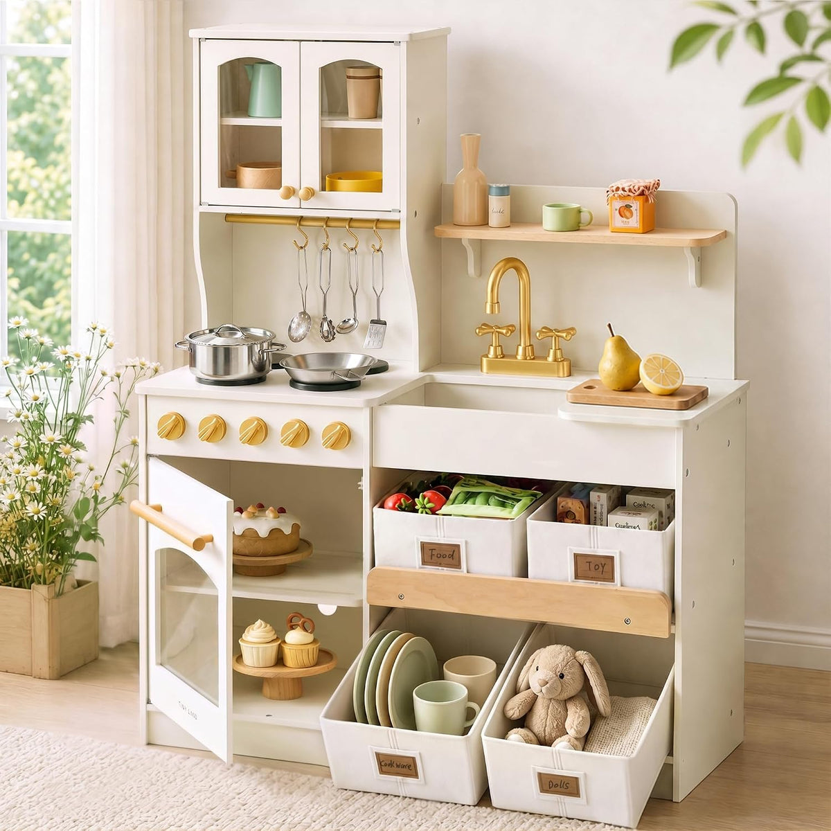 Tiny Land Wooden Play Kitchen para Kids con Toy Storage para Pretend Play
