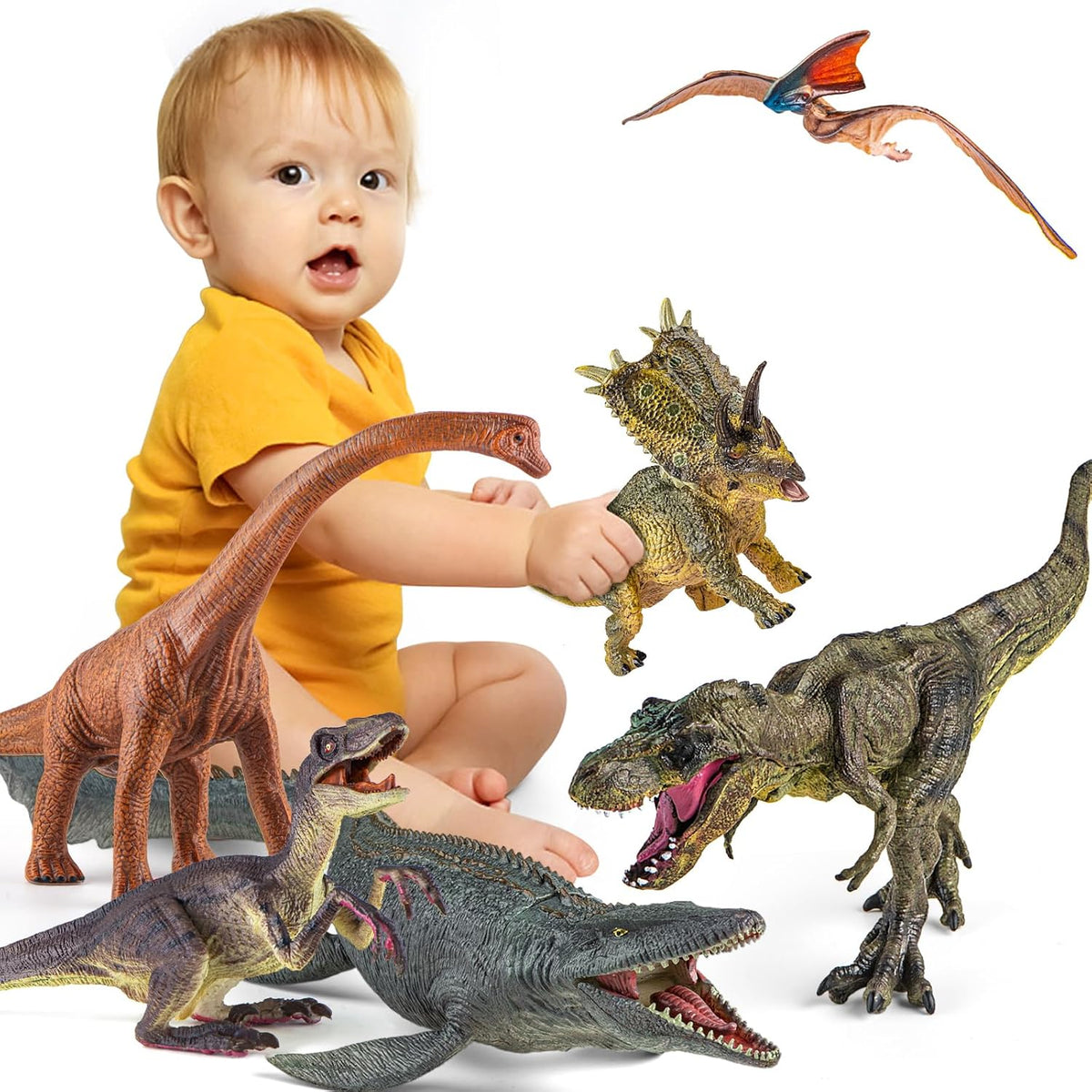 Juego de 6 juguetes de dinosaurios gigantes, juguetes realistas de dinosaurios para niños, juego de dinosaurios grandes para niños y niñas de 3, 4, 5, 6, 7 años, amantes de los dinosaurios de
