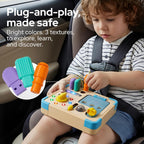 Tablero de actividades con 15 luces LED Montessori - Juguete educativo de aprendizaje Montessori con 9 sonidos, 5 interruptores y enchufes, juguetes de viaje, tabla de actividades sensoriales para 18 meses, regalo de cumpleaños para niños y niñas de 3