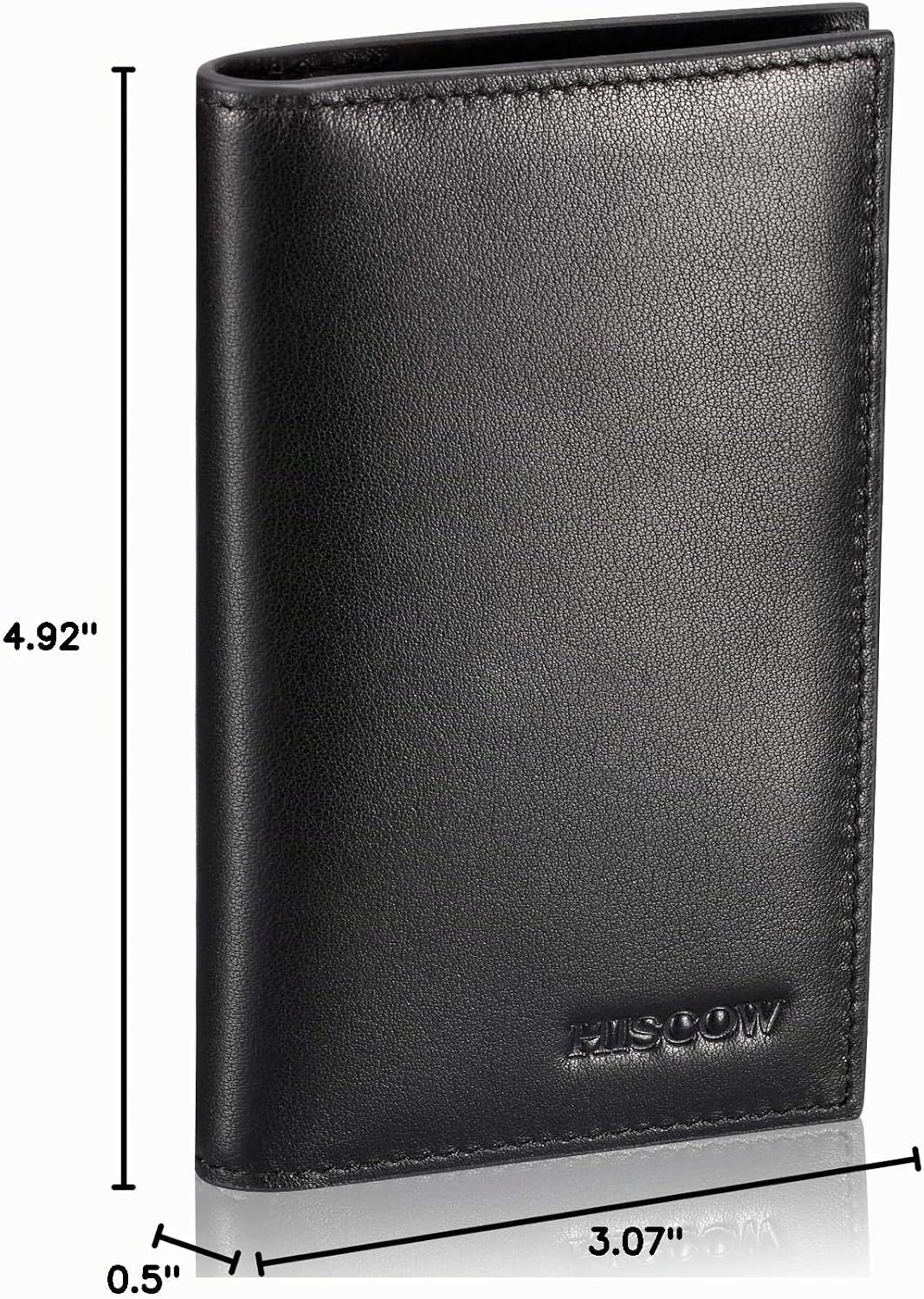 Tarjetero de cuero delgado para hombres y mujeres, 8cc, piel de becerro italiana, Negro -