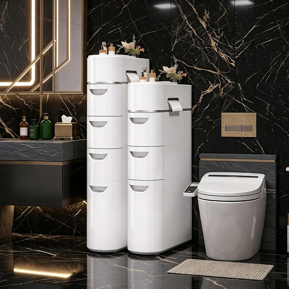 BGYMF Armario de almacenamiento de baño estrecho de 4 niveles con ruedas