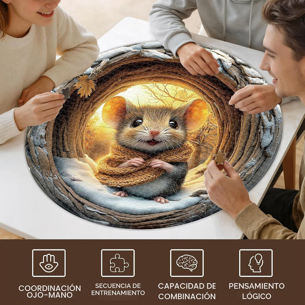 Rompecabezas Redondos para Adultos 1000 Piezas, Rompecabezas Difíciles y Desafiantes para Adultos, Rompecabezas de Ratón de Cueva 3D 1000 Piezas para Personas Mayores, Rompecabezas Visual