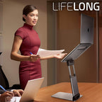 Lifelong Aluminum Adjustable Laptop Stand, Extra Tall 20" Riser, negro