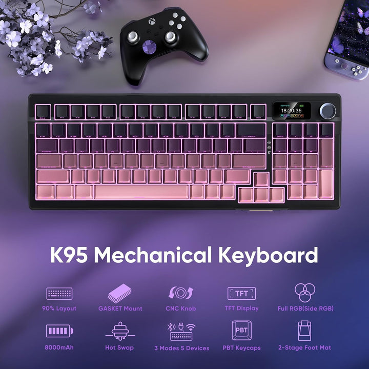 RedThunder K95 Teclado mecánico inalámbrico, pantalla TFT y perilla...