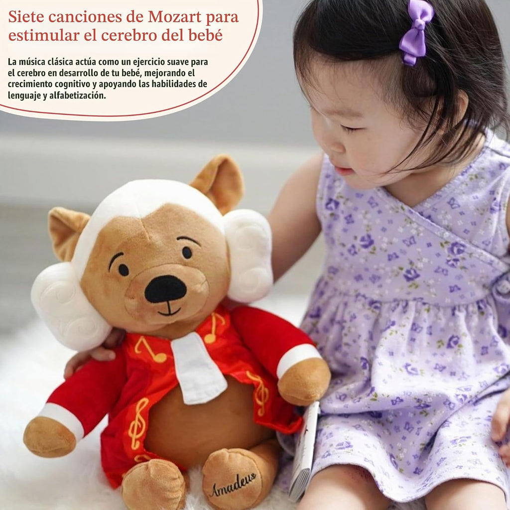 Amadeus Mozart Oso de Peluche – Reproduce 40 Minutos de Música Clásica, Oso de Peluche Interactivo Educativo y Tranquilizante para Bebés y Niños Pequeños, Perfecto